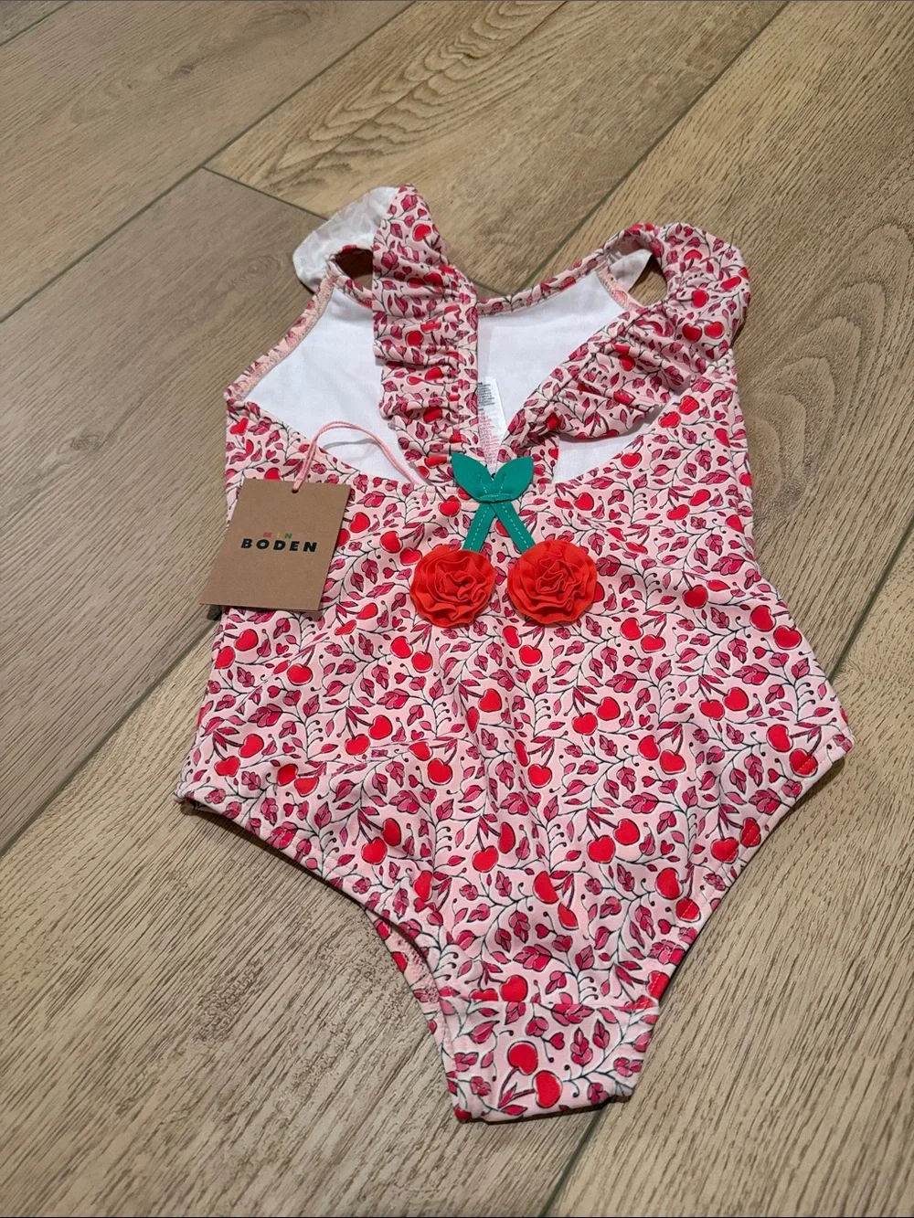 Boden Cherry Ruffle One-Piece Swimsuit - Pink, Red & Green